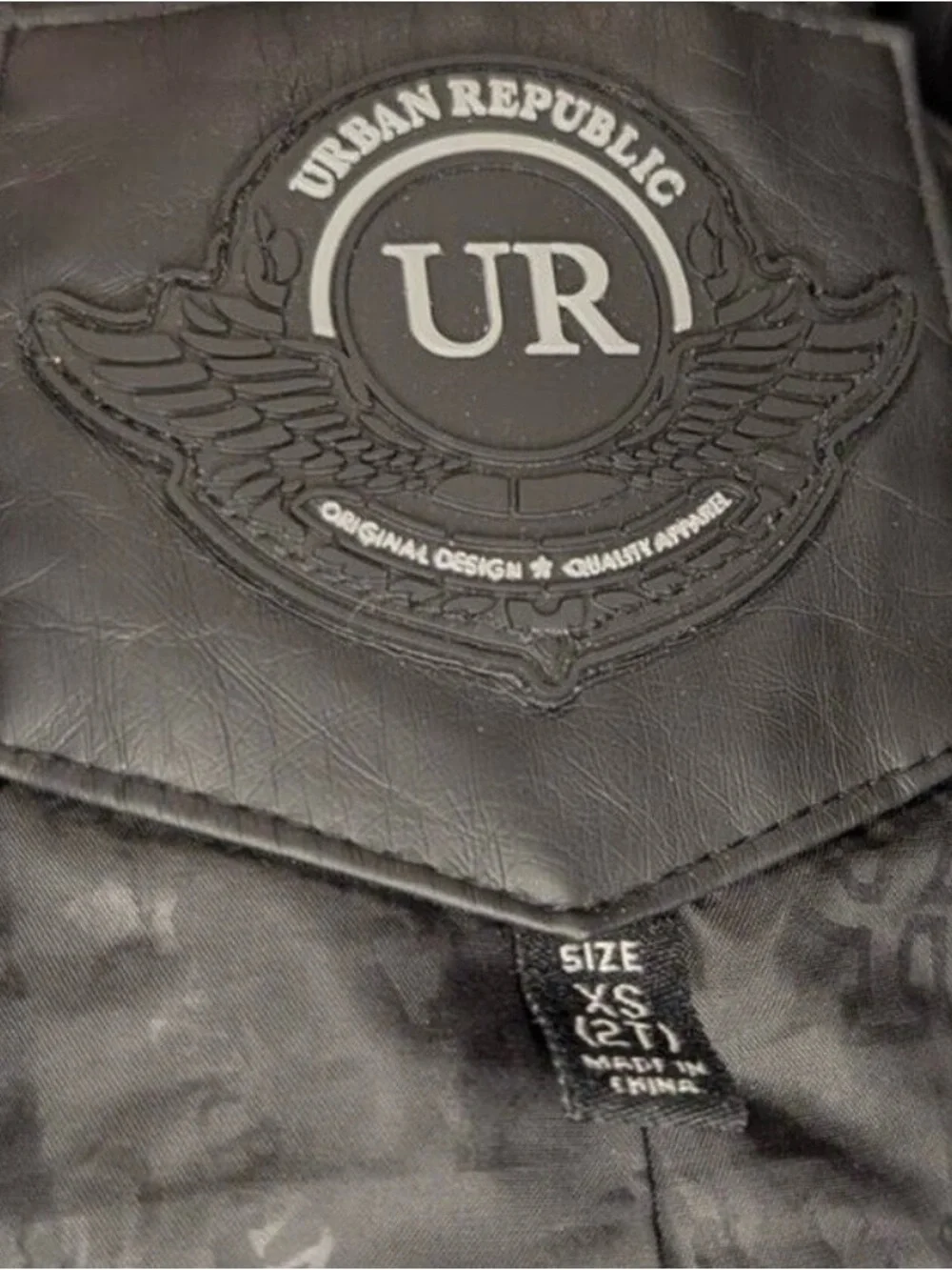 Urban Republic Kids Black Faux Leather Biker Moto Zip Up Jacket Size XS/2T